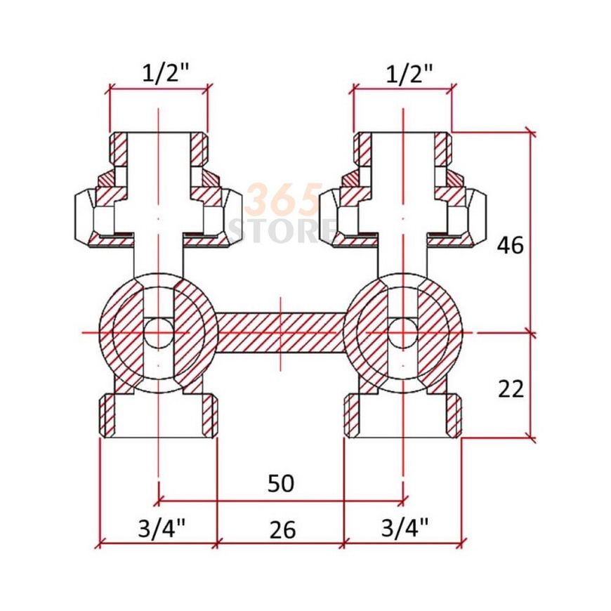 Кран (вентиль) двухтрубный для стальных панельных радиаторов Icma 1/2" №897 - 82897AD06