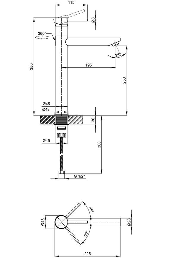 Змішувач для умивальника QTAP Spring 001XL високий QTSPRCRM001XL - QTSPRCRM001XL
