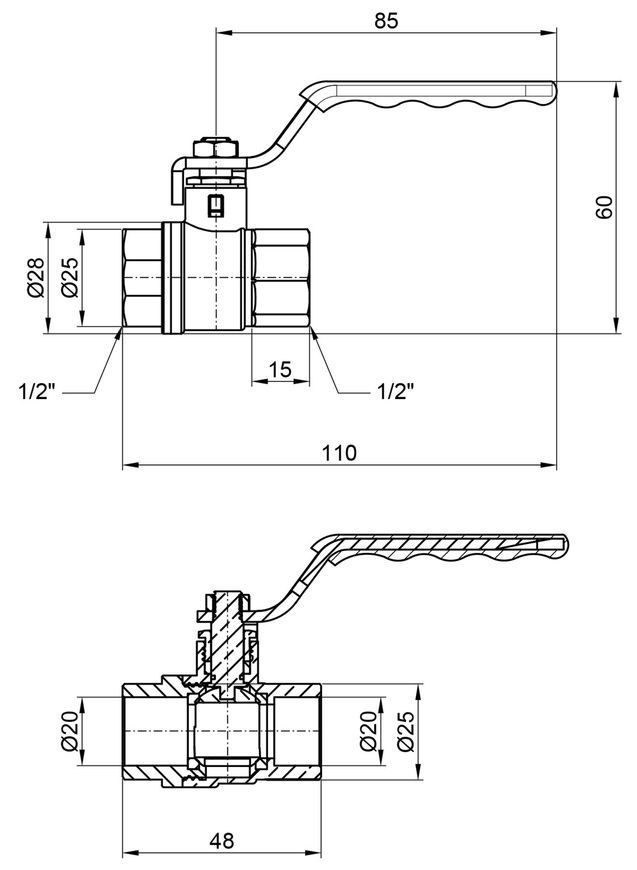 Кран шаровой SD PLUS 1/2" ВР для воды (рычаг) SD600NW15PN40 - SD600NW15PN40