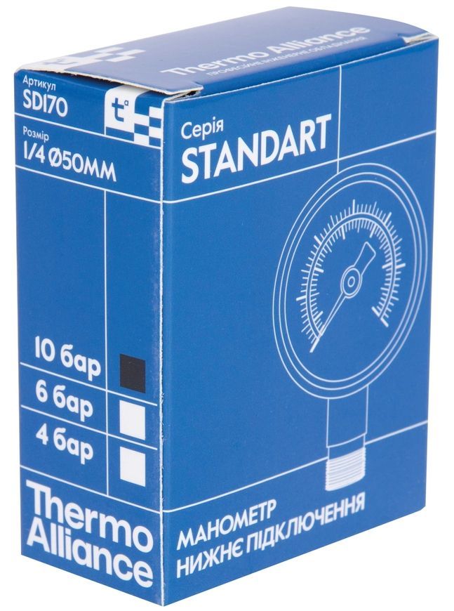 Манометр Thermo Alliance Standart 50 мм нижнее подключение 1/4"НР 0-10 бар SD17010B