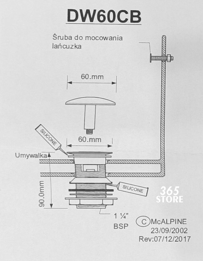Слив для умывальника McALPINE DW60-CB хром 1 1/4" с переливом - DW60-CB