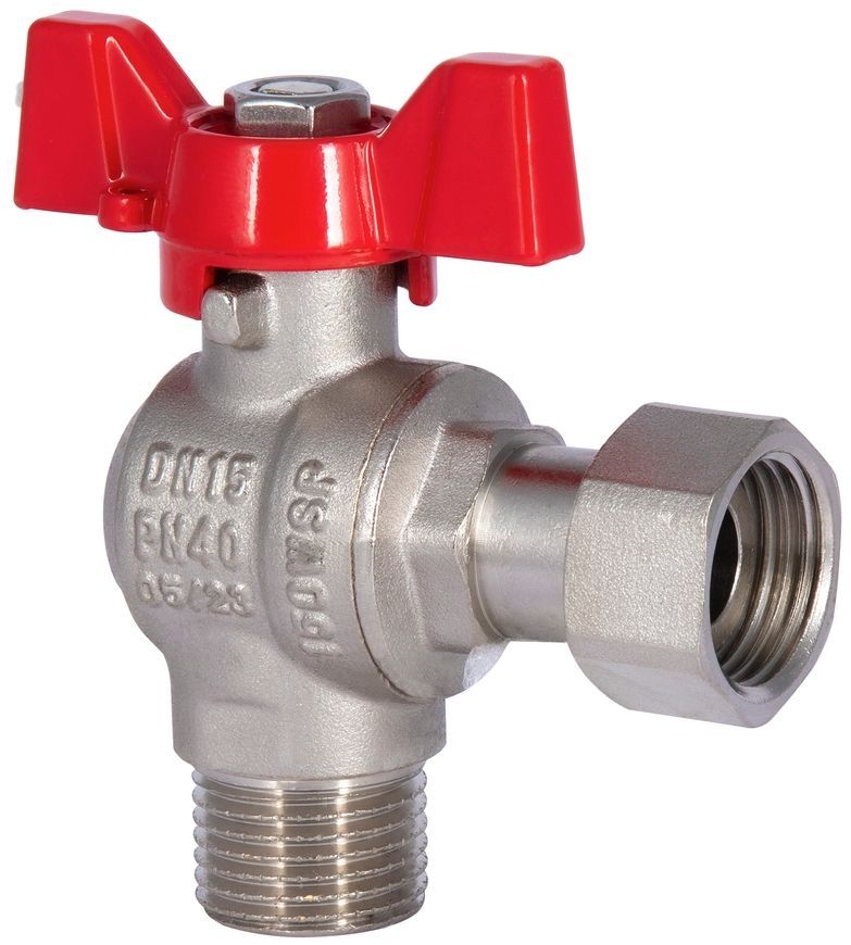 Кран шаровой с накидной гайкой SD FORTE 1/2" ВН для воды угловой SF224W15