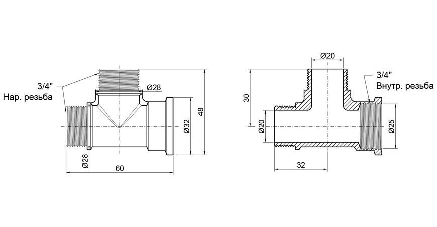Трійник латунний SD Plus 3/4"ВРх3/4"ЗРх3/4"ЗР рівнопрохідний SD41420