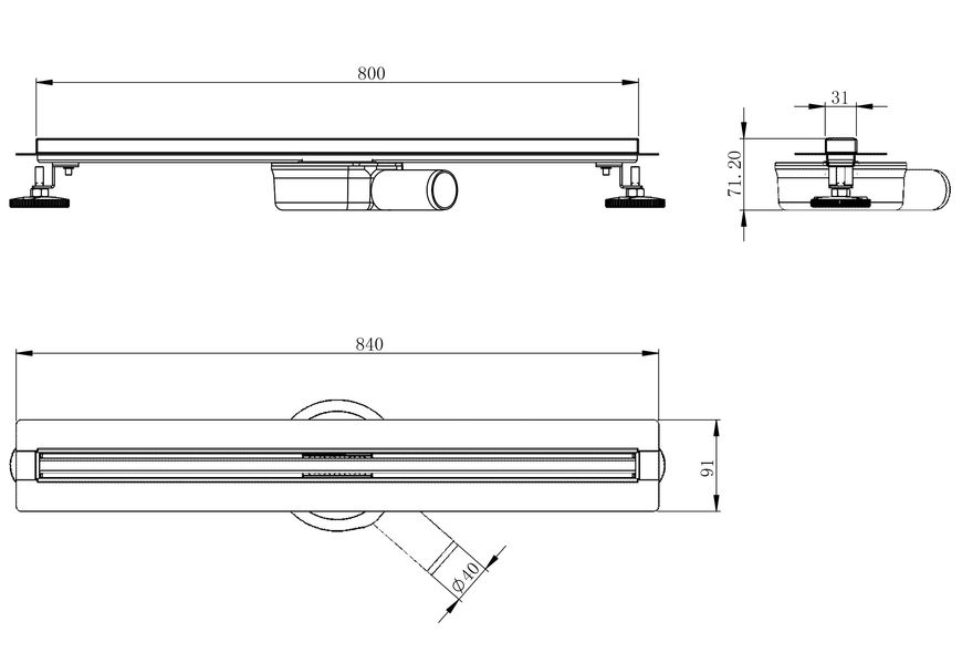 Трап линейный VOLLE MASTER LINEA Flecha 800 мм гидрозатвор cepillado cromo 9046.212414 матовый хром - 9046.212414