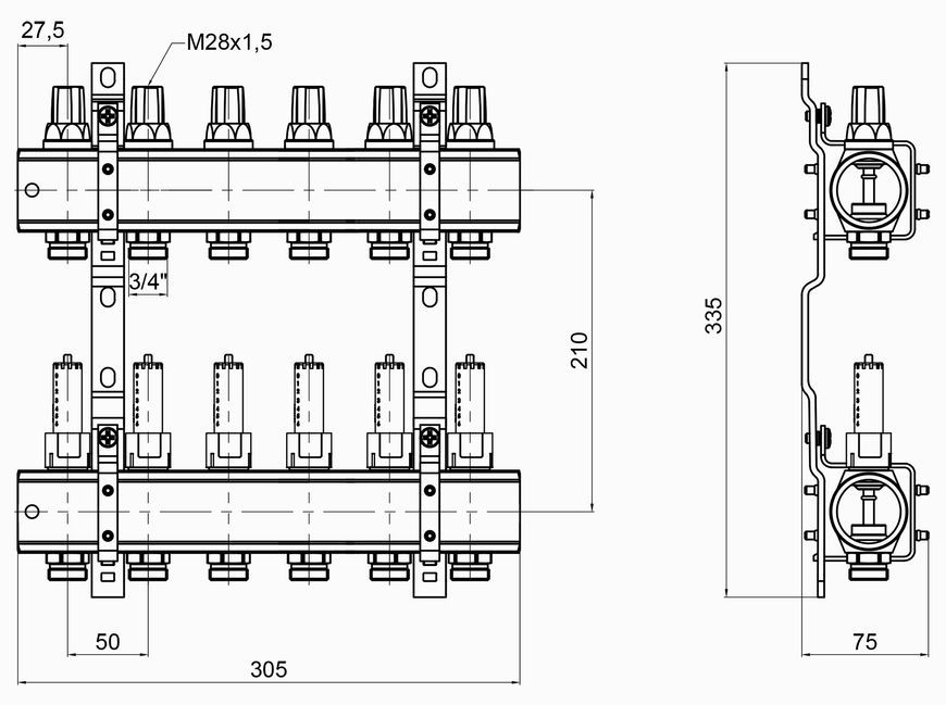 Колекторна група ICMA 1" 6 виходів, з витратомірами №K013 87K013PK06 - 87K013PK06