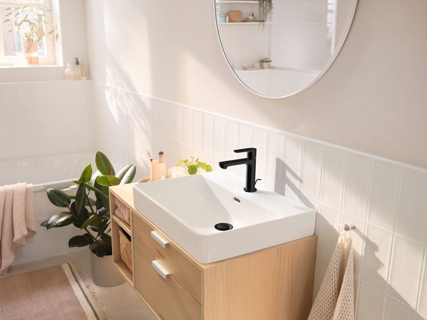 Смеситель для раковины HANSGROHE Rebris S 110 черный матовый 72517670 с донным клапаном - 72517670
