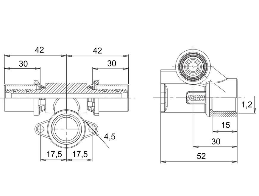 Тройник настенный пресс-фитинг Icma 1/2"ВРх20 проходной №422 81422ADBQ06 - 81422ADBQ06