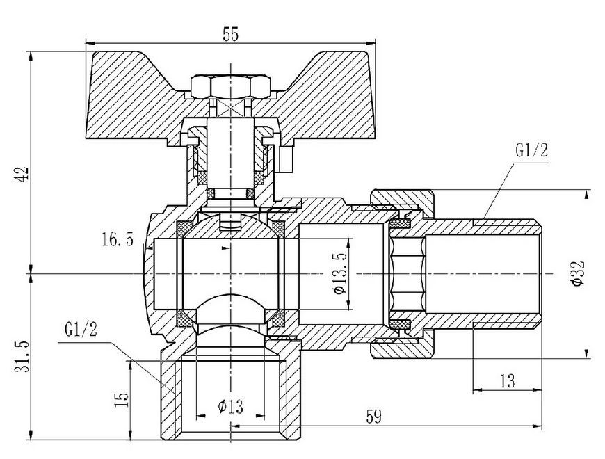 Кран шаровой "Американка" SD FORTE 1/2" угловой SF221W15 - SF221W15