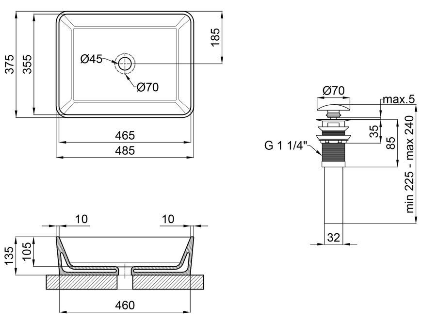 Раковина-чаша Qtap Tern 485х375х135 Matt black з донним клапаном QT172074MBMB - QT172074MBMB