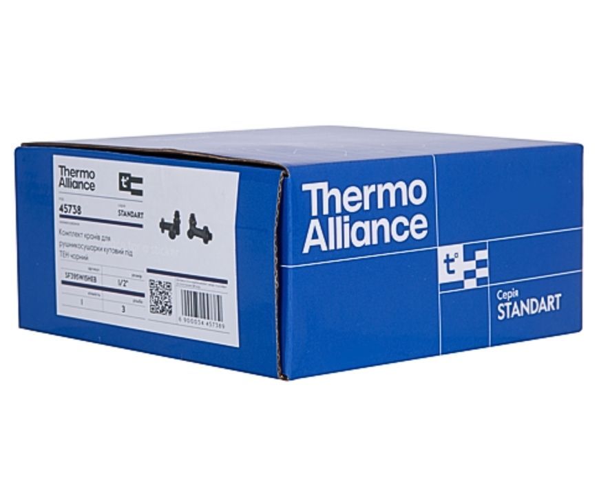 Комплект кранов для полотенцесушителя Thermo Alliance Standart угловой под ТЭН 1/2" SF395W15HEB черный - SF395W15HEB