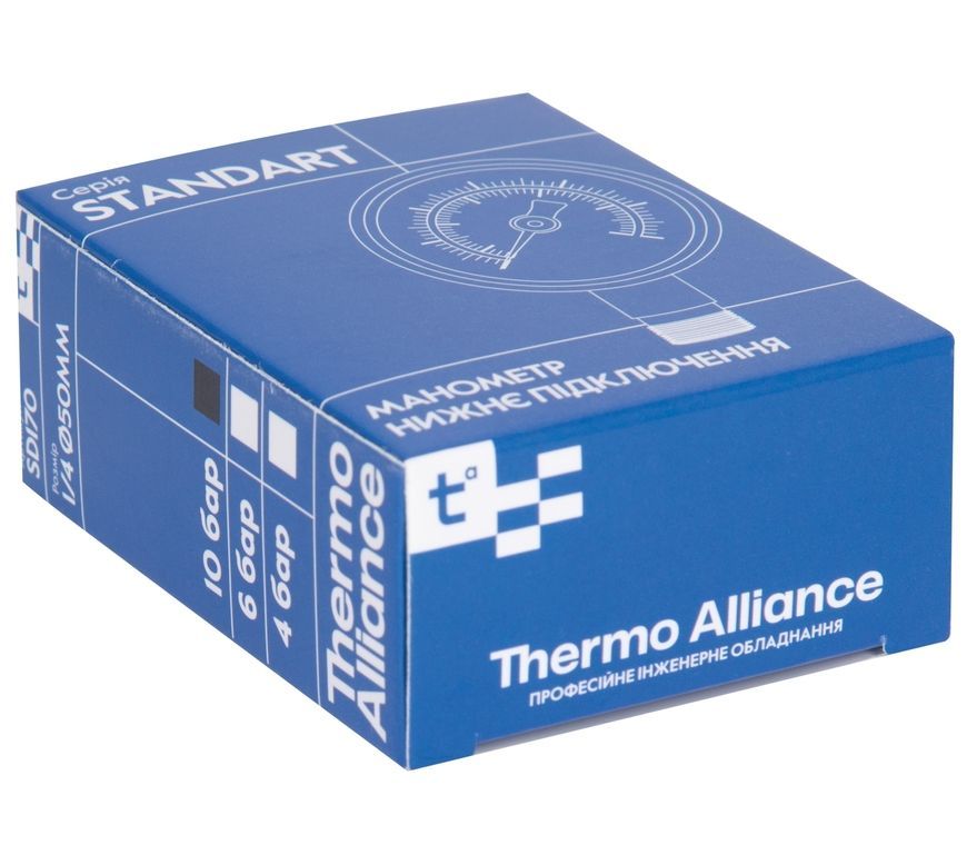 Манометр Thermo Alliance Standart 50 мм нижнее подключение 1/4"НР 0-10 бар SD17010B