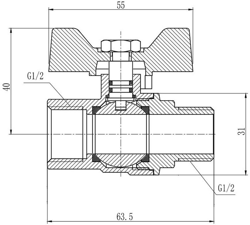Кран кульовий SD Forte 1/2" ВЗ для газа (метелик) латунь SF607G15