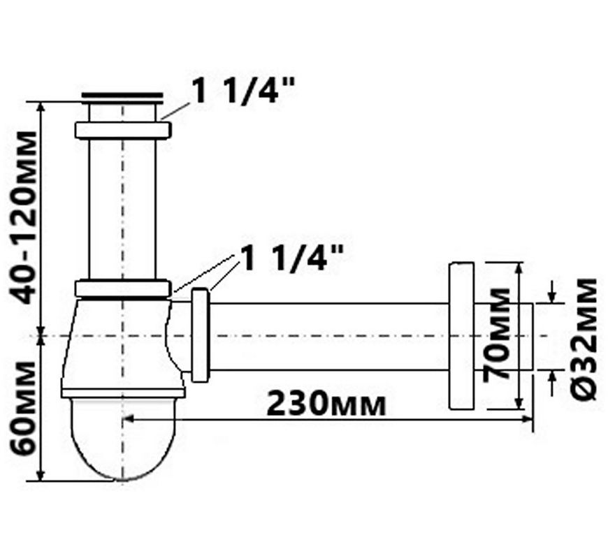 Сифон для умивальника McALPINE Premium 1 1/4&Prime; x 32 мм хром латунь низький 220-M - 220-M