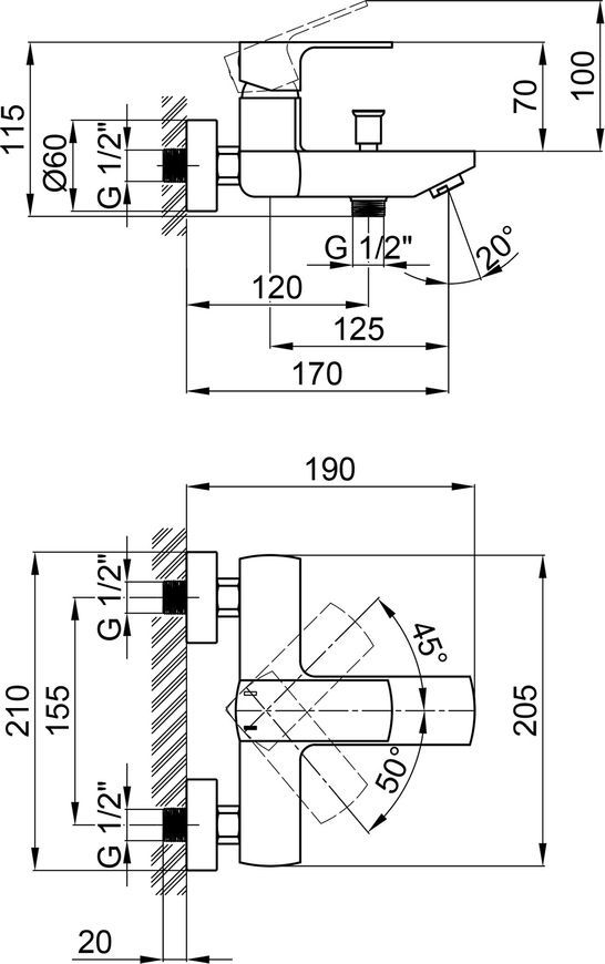 Смеситель для ванны QTAP Lipno 3023101DC с коротким изливом - QTNH3023101DC