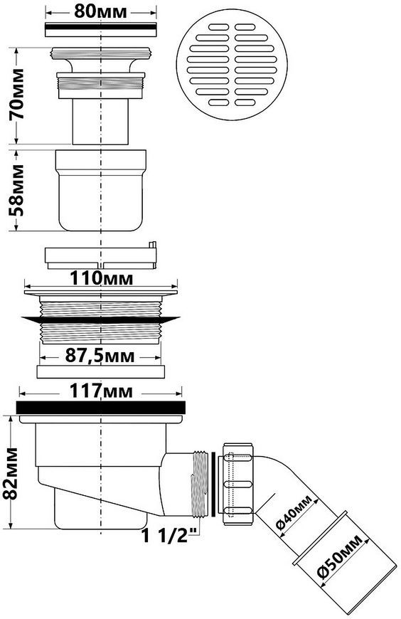 Сифон для душевого поддона McALPINE HC27-CPB 90 мм хром чистка сверху - HC27-CPB