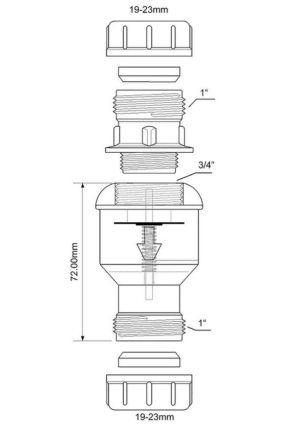 Обратный клапан McALPINE с подпружиненной мембраной 19-23х19-23 мм компрессионное соединение CONVALVE