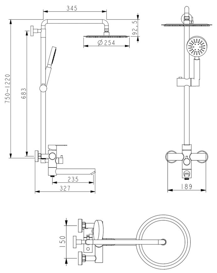 Душова система Lidz Aria 1033 Nickel з виливом LDARI1033NKS46109 - LDARI1033NKS46109