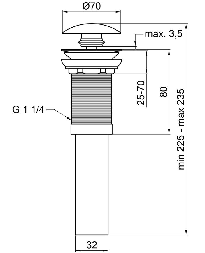 Донный клапан для раковины QTAP PU03 Matt Black Pop-up 225х70х70 без перелива - QT066PU03MB