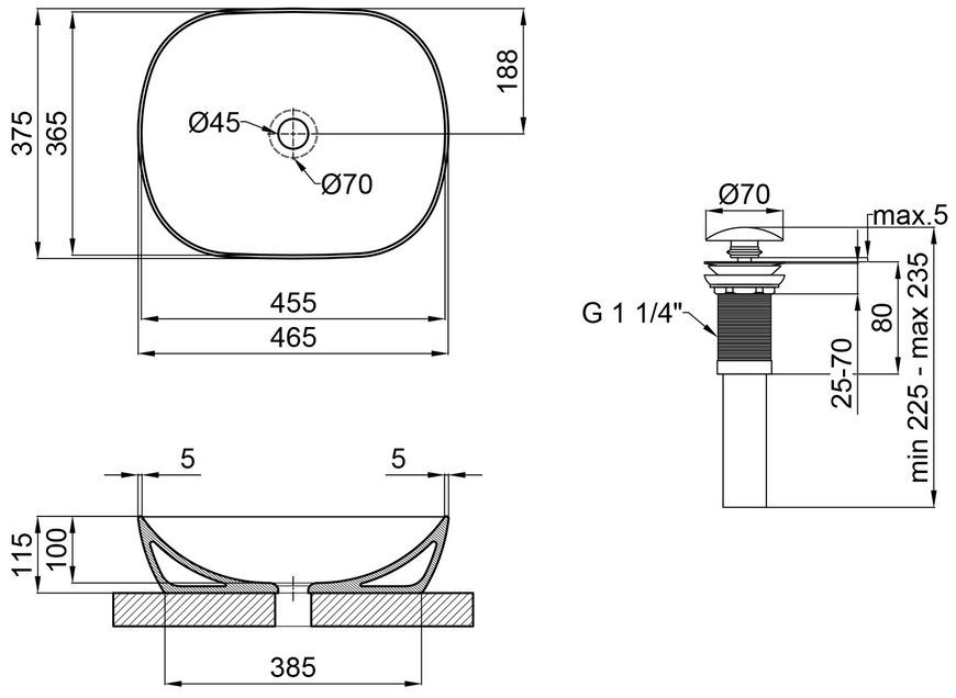 Раковина-чаша QTAP Aquarius 465x375x115 White с донным клапаном QT21112185W - QT21112185W