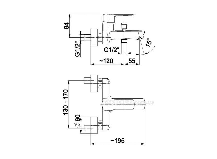 Смеситель для ванны KFA ARMATURA AQUAMARYN 4614-010-00 - 4614-010-00