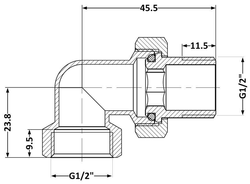Сгон латунный "Американка" Thermo Alliance Base угловой 1/2"НРх1/2"ВР никелированный SD191W15