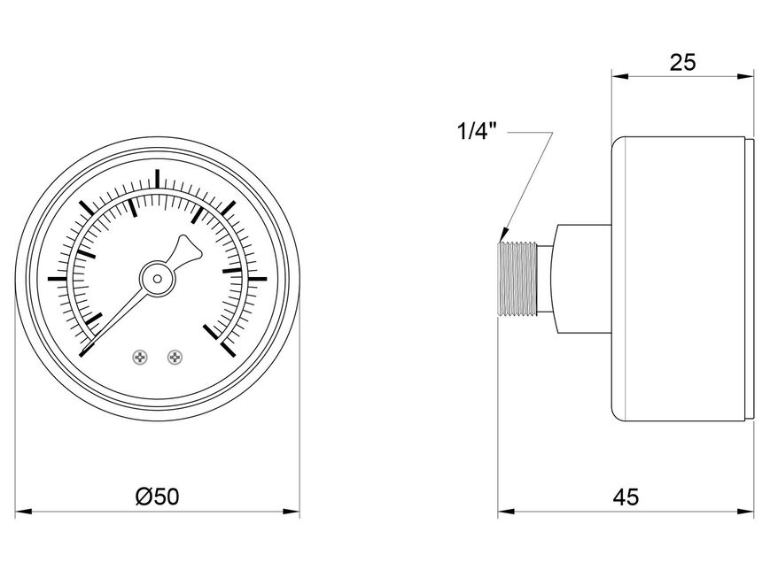 Манометр SD Plus 50 мм заднее подключение 1/4"НР 0-6 бар SD1716B