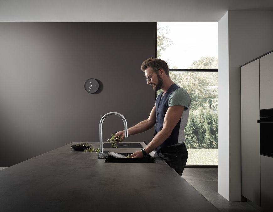 Смеситель для кухонной мойки HANSGROHE Aquno Select M81 170 3jet с вытяжным изливом Sbox 73831000 хром - 73831000