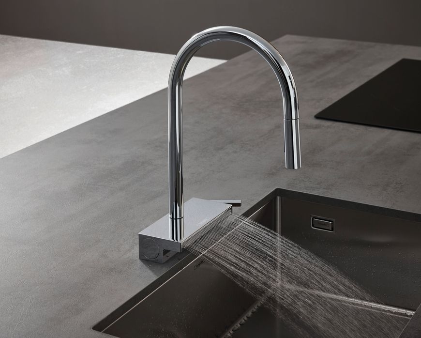 Смеситель для кухонной мойки HANSGROHE Aquno Select M81 170 3jet с вытяжным изливом Sbox 73831000 хром - 73831000