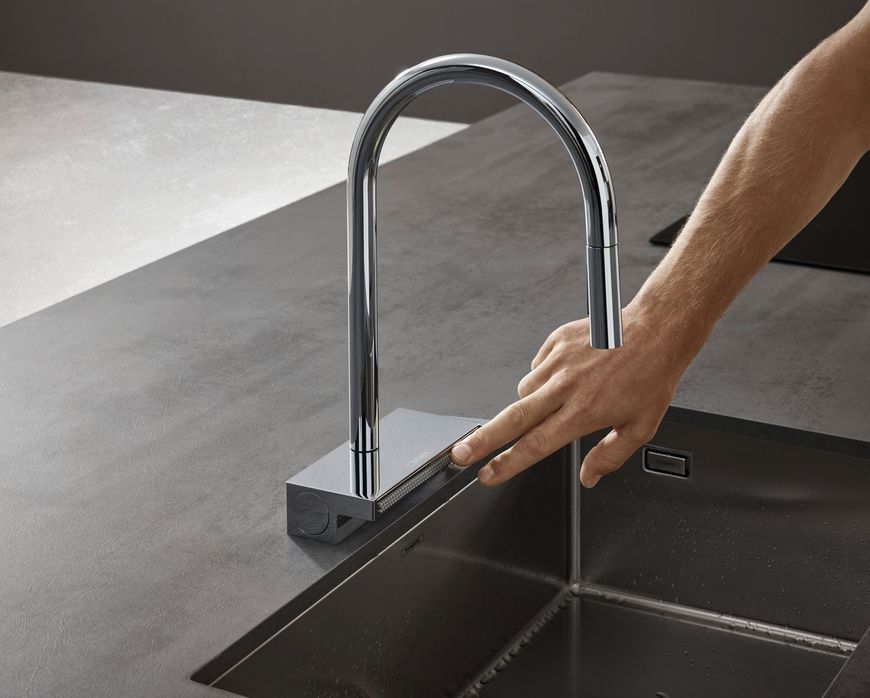 Смеситель для кухонной мойки HANSGROHE Aquno Select M81 170 3jet с вытяжным изливом Sbox 73831000 хром - 73831000