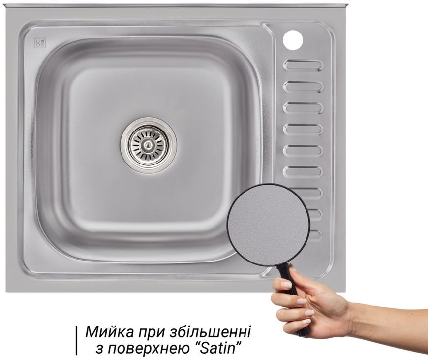 Кухонна мийка Lidz 6050-L Satin 0,6 мм LIDZ6050LSAT06 - LIDZ6050LSAT06