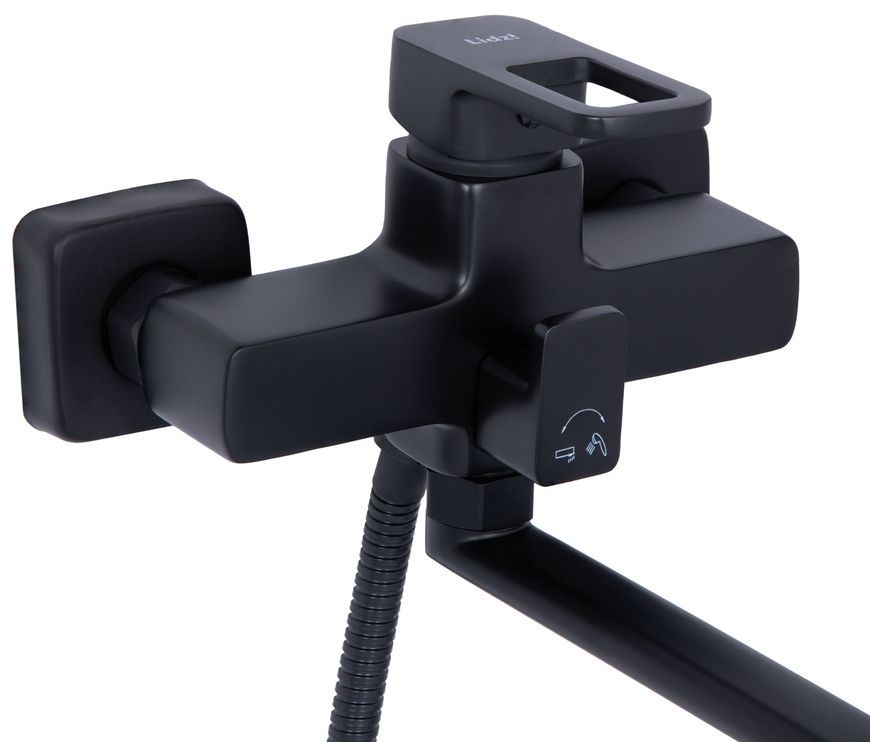Смеситель для ванны Lidz Wawel 005 с поворотным изливом и душевым гарнитуром Black LDWAW005BLA45394 - LDWAW005BLA45394