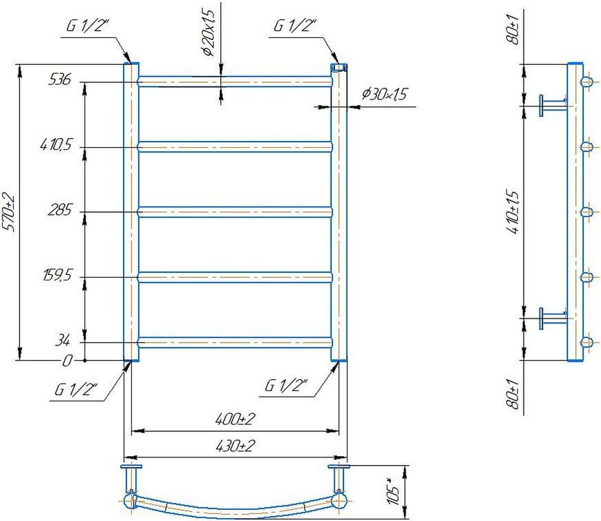 Полотенцесушитель водяной Mario INOX Классик HP 570х430/400 нержавеющая сталь 1.8.044569.P - 1.8.044569.P