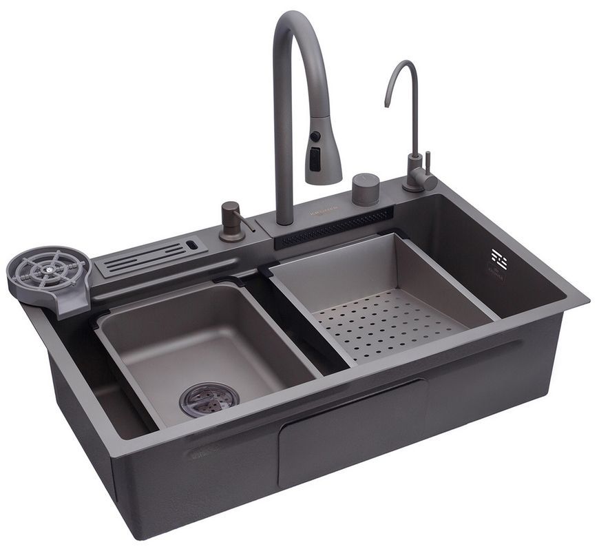Кухонна мийка Kroner KRP Schwarze SET7545NG PVD 3.0/0.8 мм сірий CV033806 Schwarze-SET7545NGPVD - Schwarze-SET7545NGPVD