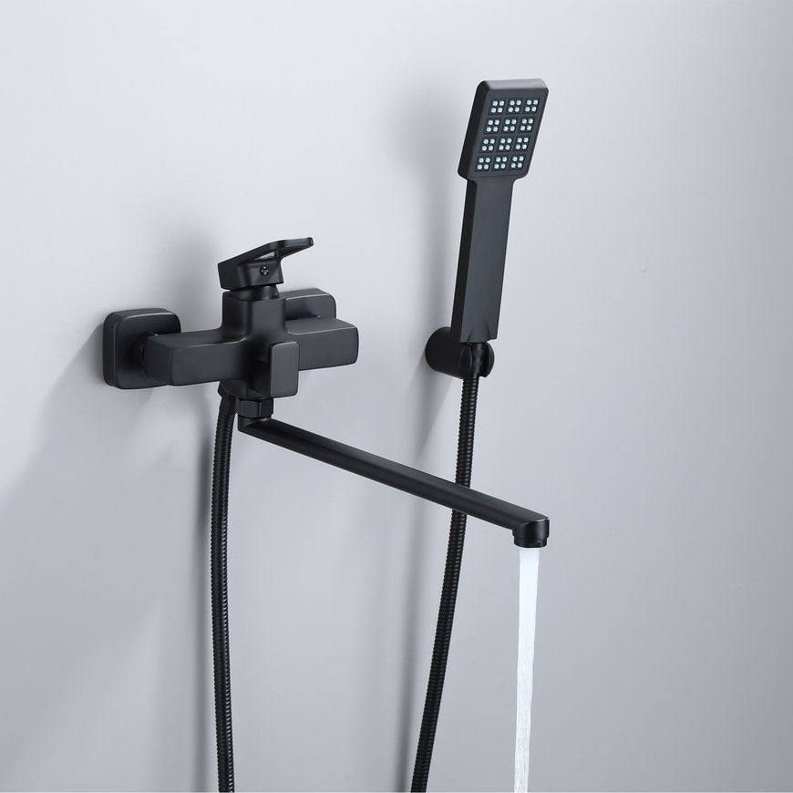 Смеситель для ванны Lidz Wawel 005 с поворотным изливом и душевым гарнитуром Black LDWAW005BLA45394 - LDWAW005BLA45394