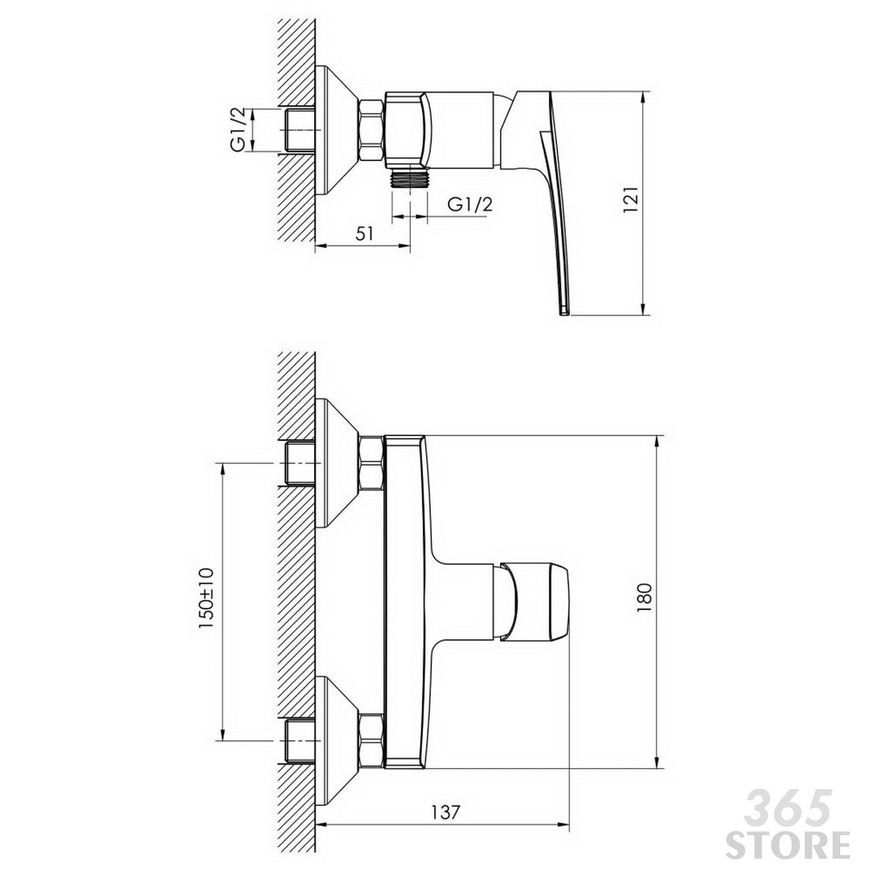 Смеситель для душа IMPRESE KAMPA 15285 хром, 35 мм - 15285