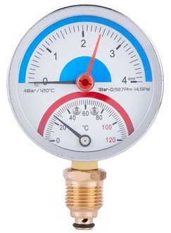 Термоманометр SD Plus 80 мм латунне нижнє підключення 1/2"ЗР 4 бар 120ºС SD1724B