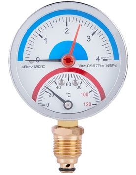 Термоманометр Thermo Alliance Standart 80 мм латунне нижнє підключення 1/2"ЗР 4 бар 120&ordm;С SD1724B