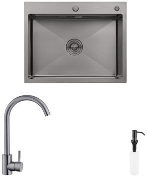 Кухонна мийка Kroner KRP Schwarze 6350HM PVD зі змішувачем та дозатором CVS30124 KRS6350HMPVDSCH035PVDSPSCH049 - KRS6350HMPVDSCH035PVDSPSCH049