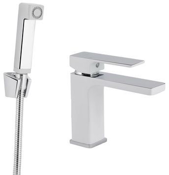 Змішувач для раковини Qtap Gemini з гігієнічним душем Chrome/White QTGEM272CRW45691 - QTGEM272CRW45691