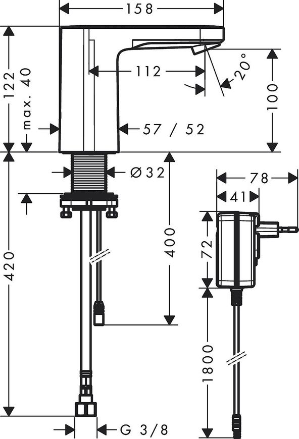 Змішувач для раковини HANSGROHE Vernis Blend сенсорний на одну воду 220 В хром 71504000 - 71504000