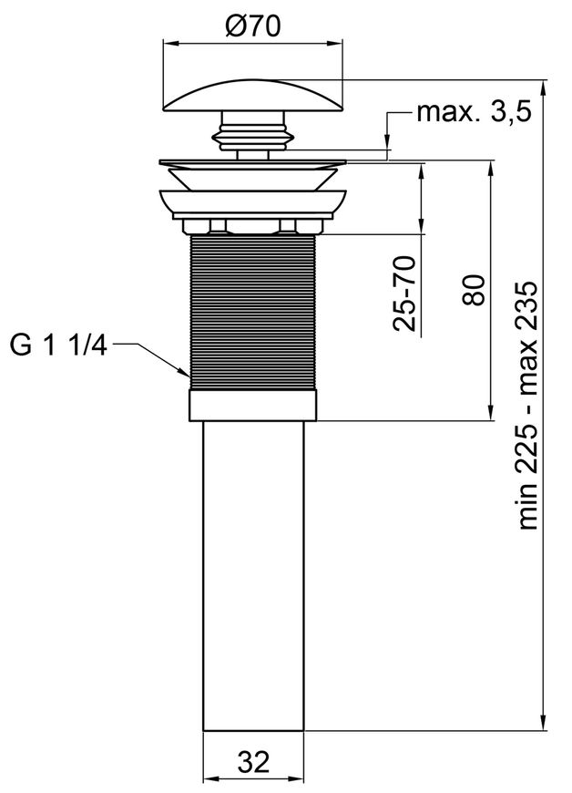 Донний клапан для раковини QTAP PU02 White Pop-up 225х70х70 без переливу - QT066PU02W