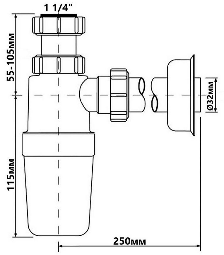 Сифон для умывальника McALPINE 1 1/4&Prime; x 32 мм HC2-J (HC2J) - HC2J