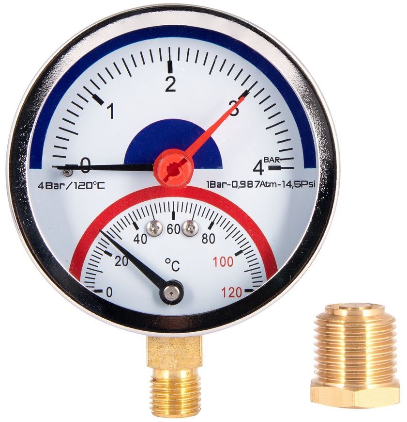 Термоманометр Thermo Alliance Standart 80 мм латунное нижнее подключение 1/2"НР 4 бар 120&ordm;С SD1724B