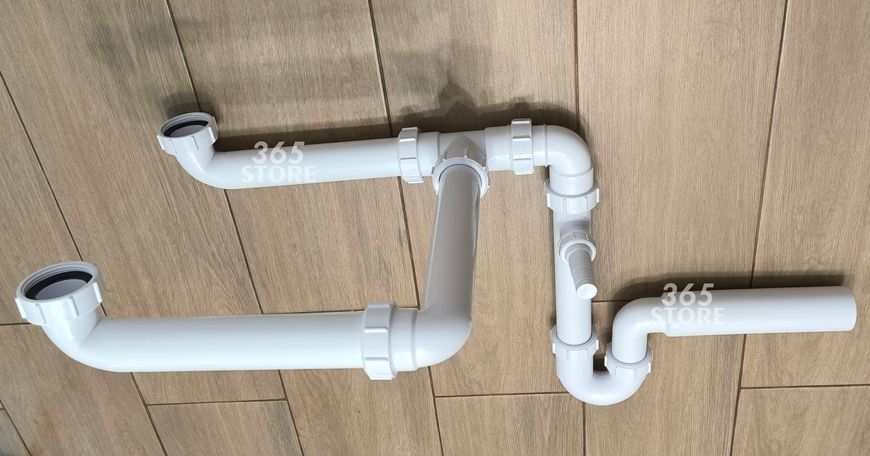 Сифон подвійний для кухонної мийки без зливів McALPINE 1 1/2х50 з подовженням та підключенням до пральної машини HC7-SSK-POL