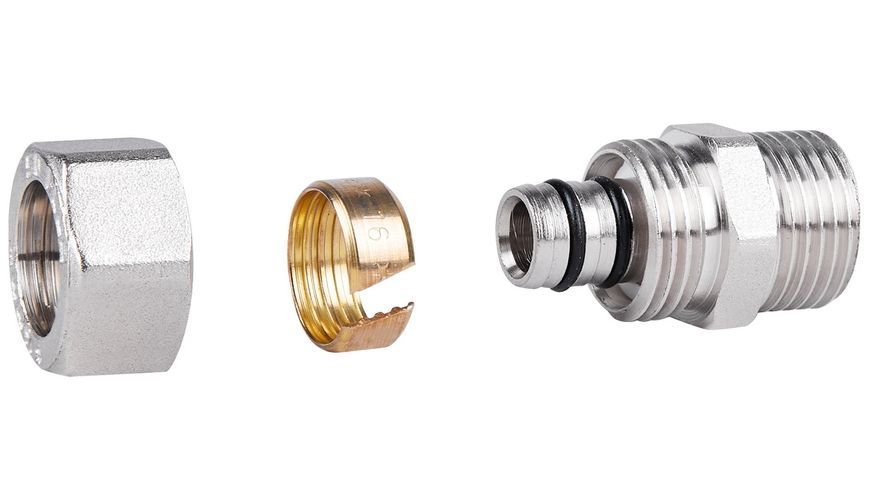 Муфта обтискна SD Plus 16х1/2" ЗР перехідна пряма розбірна латунь SD154W1615