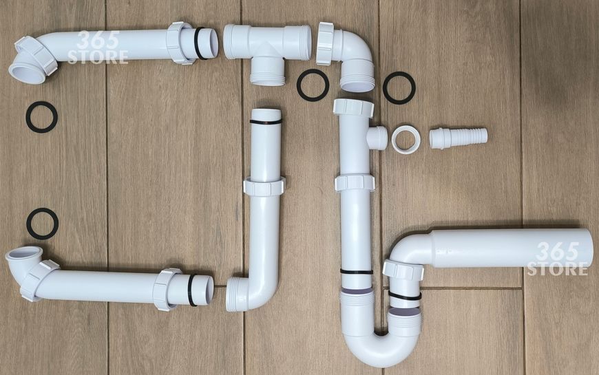 Сифон подвійний для кухонної мийки без зливів McALPINE 1 1/2х50 з подовженням та підключенням до пральної машини HC7-SSK-POL