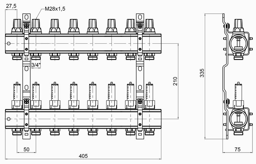 Колекторна група ICMA 1" 8 виходів, з витратомірами №K013 87K013PL06 - 87K013PL06
