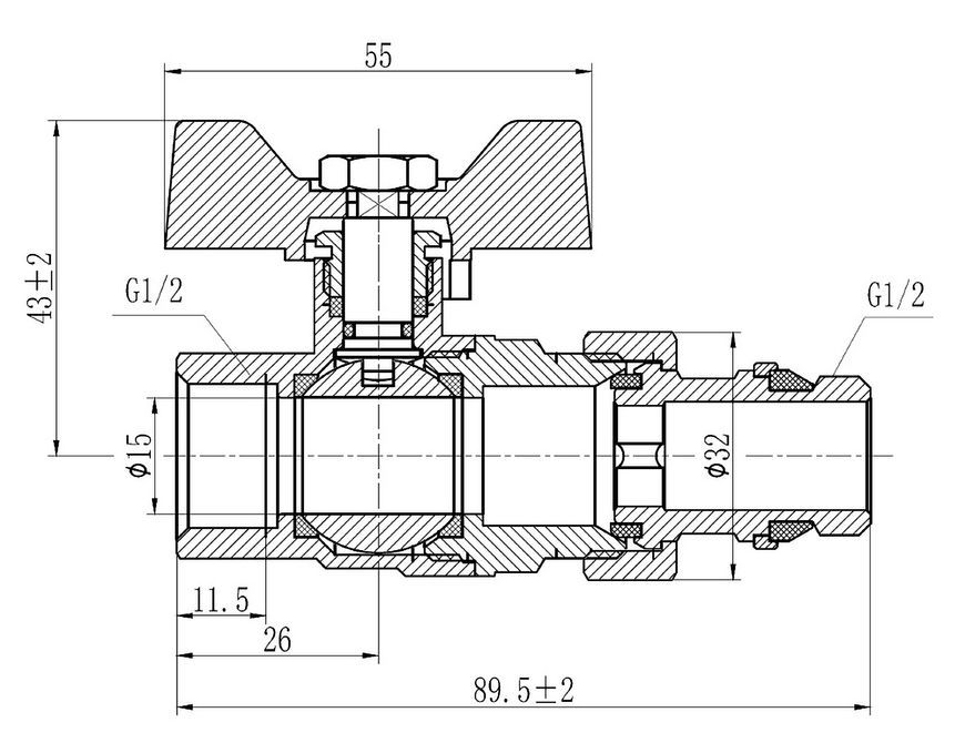 Кран шаровой "Американка" SD FORTE 1/2" с антипротечкой прямой SF222W15 - SF222W15
