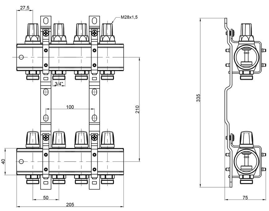 Колектор ICMA 1" 4 виходи, без витратоміра №K005 - 87K005PJ06