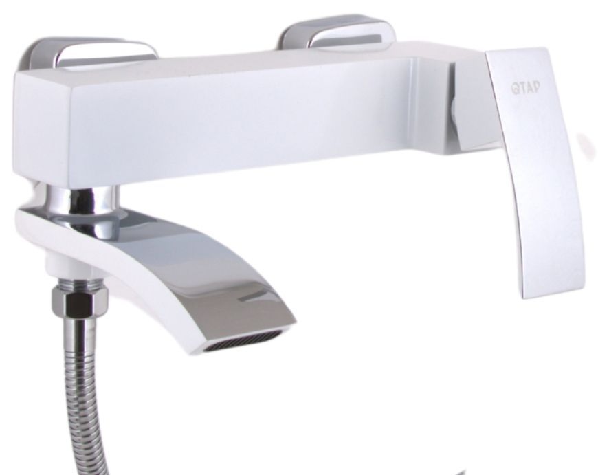 Змішувач для ванни Qtap Swan Cascada з поворотним виливом та душовим гарнітуром QTSWA260CRW45569 Chrome/White - QTSWA260CRW45569